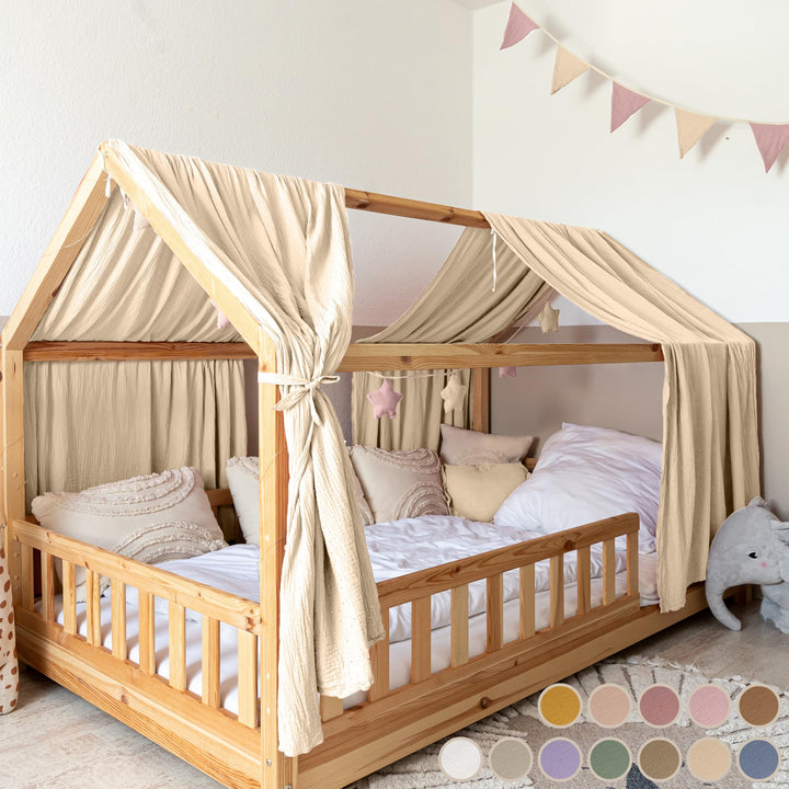 Hausbett Himmel [in 12 Farben] Betthimmel Hausbett aus 100% Baumwolle Musselin - Stoffhimmel für Hau
