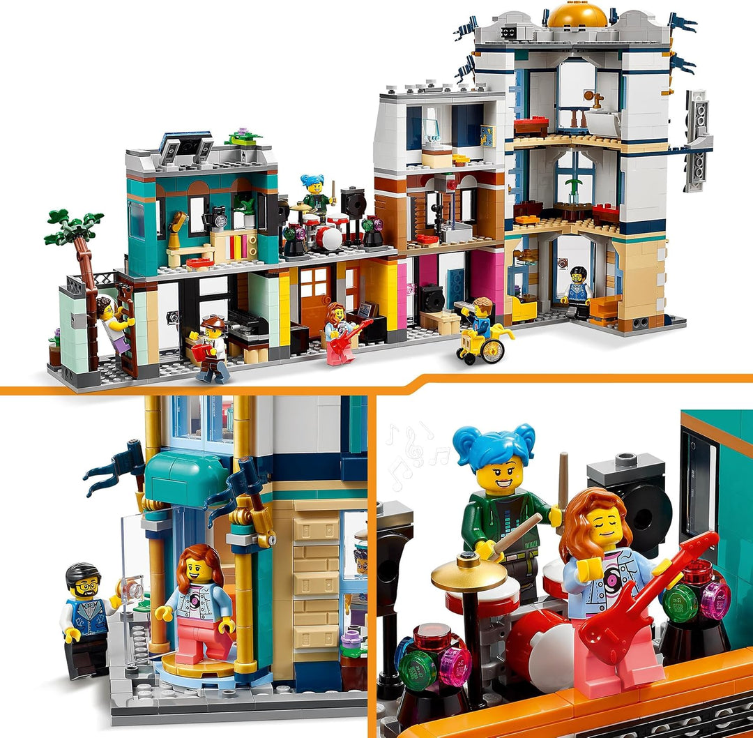 LEGO 31141 Creator 3-in-1 Hauptstrasse zu Art-déco-Hochhaus oder Marktstrasse Modellbau-Set, Konstru