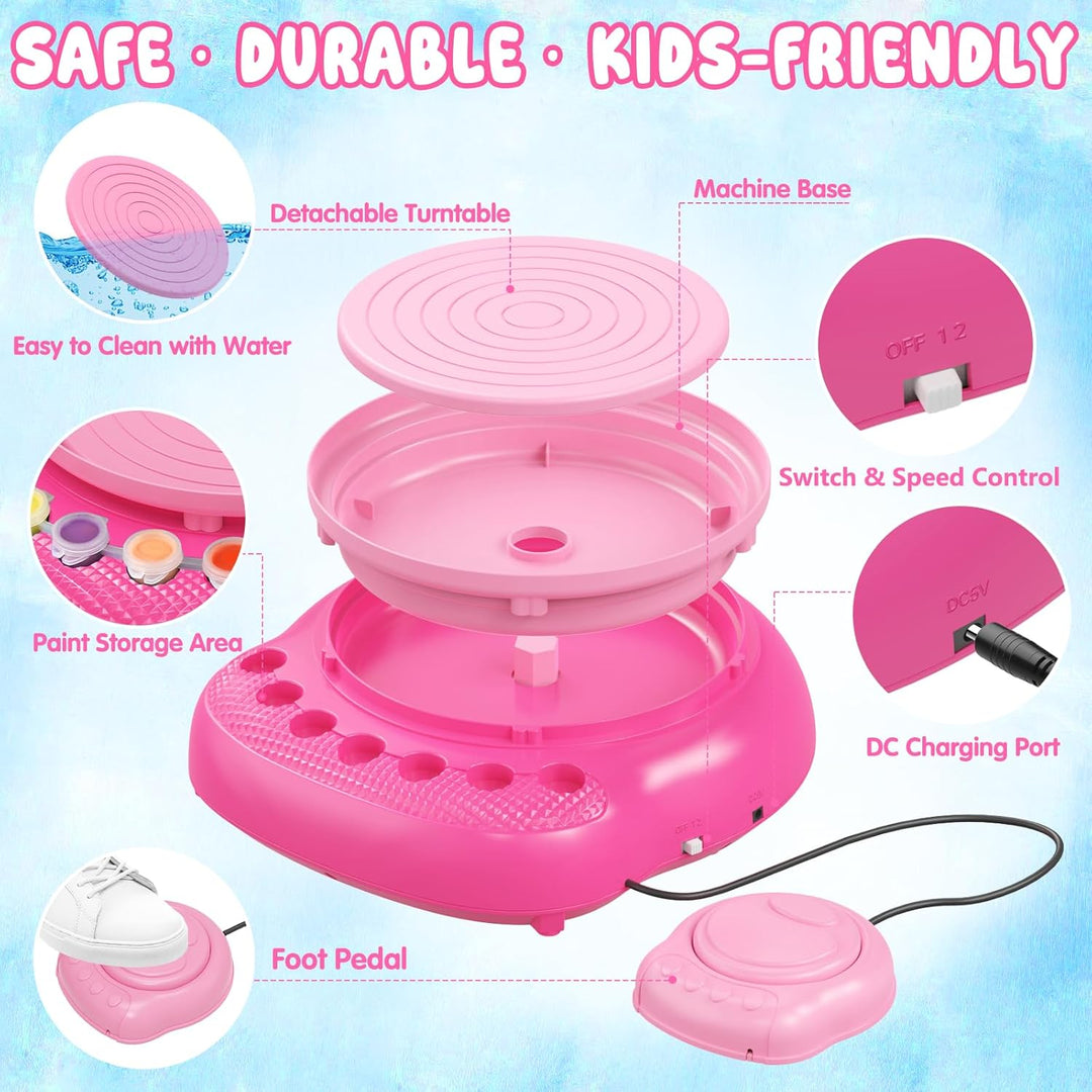 Töpferscheibe Kinder elektrisch,Töpferset 6-12 Jahre mit Ton | Komplettes DIY-Bastelset mit 3x luftt