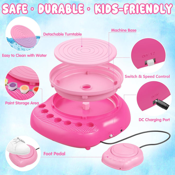 Töpferscheibe Kinder elektrisch,Töpferset 6-12 Jahre mit Ton | Komplettes DIY-Bastelset mit 3x luftt
