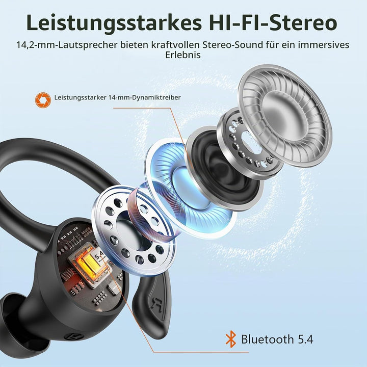 Bluetooth Kopfhörer Sport, Kopfhörer Kabellos Bluetooth 5.4 mit 4 ENC Noise Cancelling Mic, Kabellos
