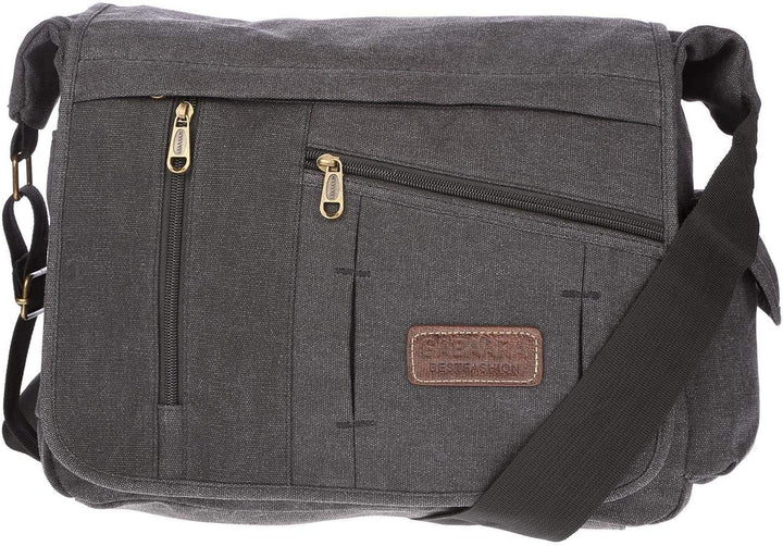 Christian Wippermann grosse XL Herren Damen Tasche Umhängetasche Canvas Messenger Bag Schwarz, Schwa