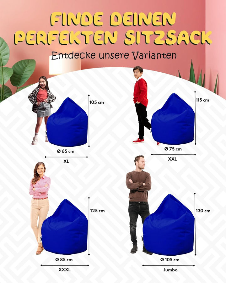 PATCH HOME Patchhome Sitzsack Tropfenform mit Reissverschluss Nachfüllbar - für In &amp; Outdoor - mit S
