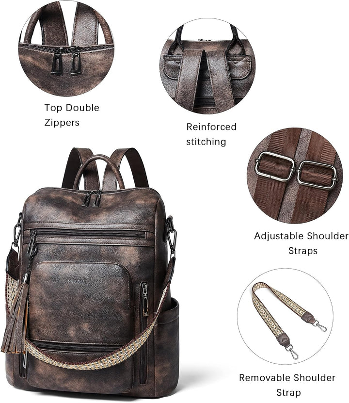 Shrrie rucksack damen elegant geeignet für 15,6Zoll-Notebooks Langlebig wasserdicht Damen aus Leder