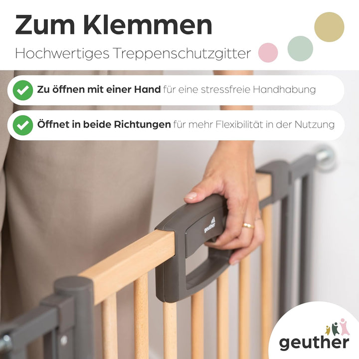 Geuther Türschutzgitter Easylock Plus | Treppenschutzgitter ohne Bohren Breite 104,5-112,5 cm | Türg