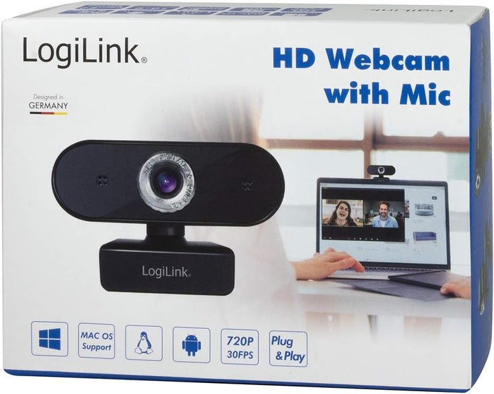 LogiLink UA0368 - HD USB-Webcam mit Mikrofon für gestochen scharfe Videogespräche mt Familie/Freunde