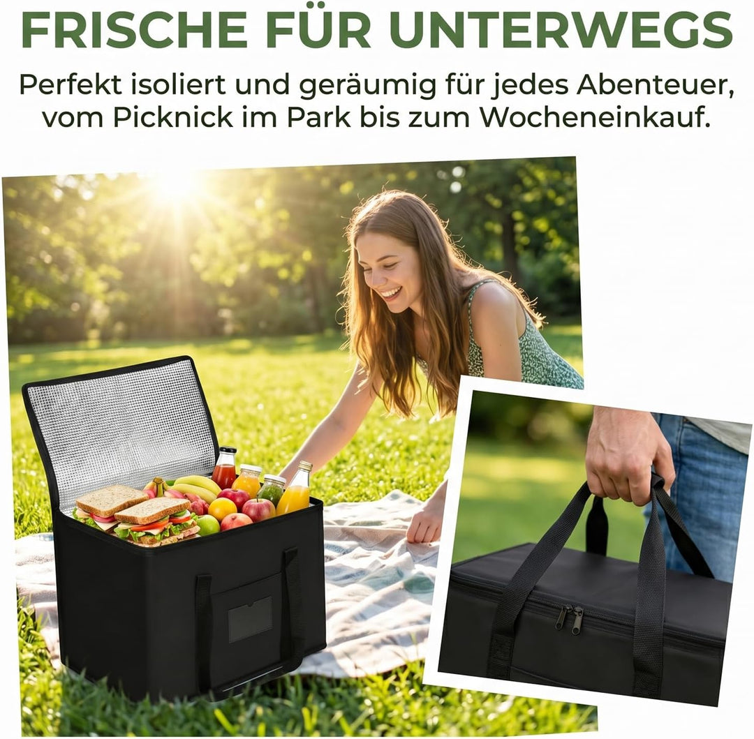 KüHltasche, 40L Gross Picknicktasche mit 15 Stück gefriertasche, Wiederverwendbare Faltbar Einkaufst