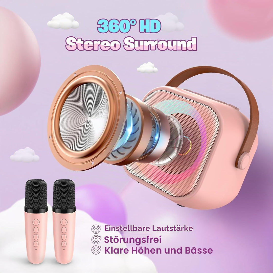 Karaoke Maschine Kinder mit 2 Mikrofonen, Mikrofon Kinder Geschenk Mädchen 3-10 Jahre, Drahtloses Mi