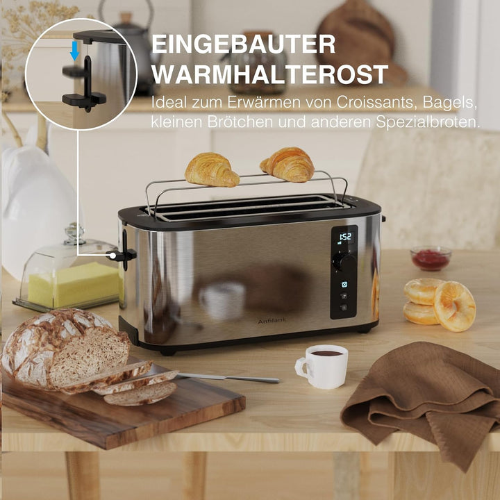 Toaster 4 Scheiben, Countdown-Timer, 6 Bräunungsstufen, integrierter Warmhalterost, Auftau-/Aufwärm-
