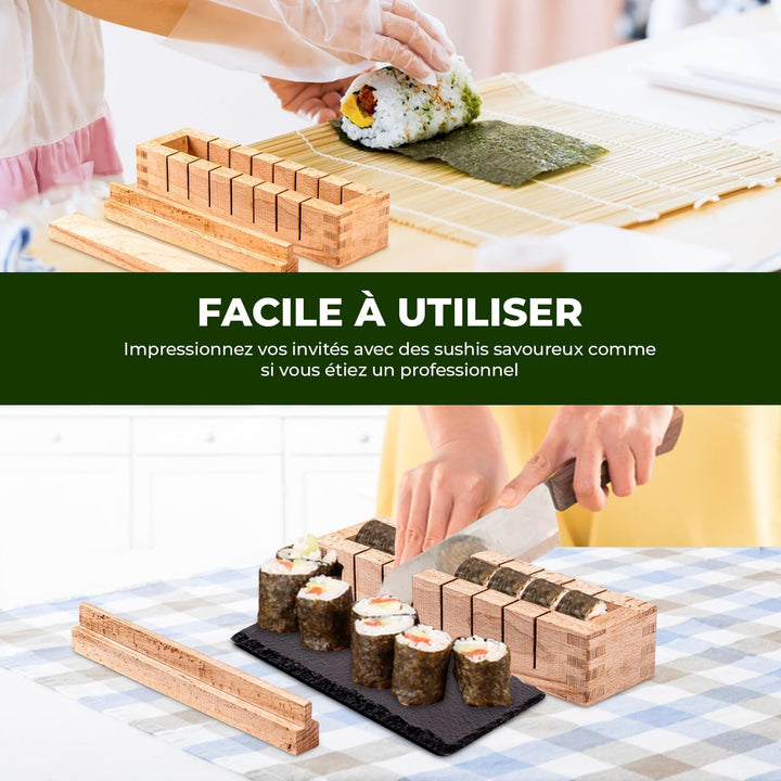 Sushi-Set aus Holz + 5 Essstäbchen + 2 Teller aus Schiefer + Zubehör | Sushi-Set | Sushi Maker aus H