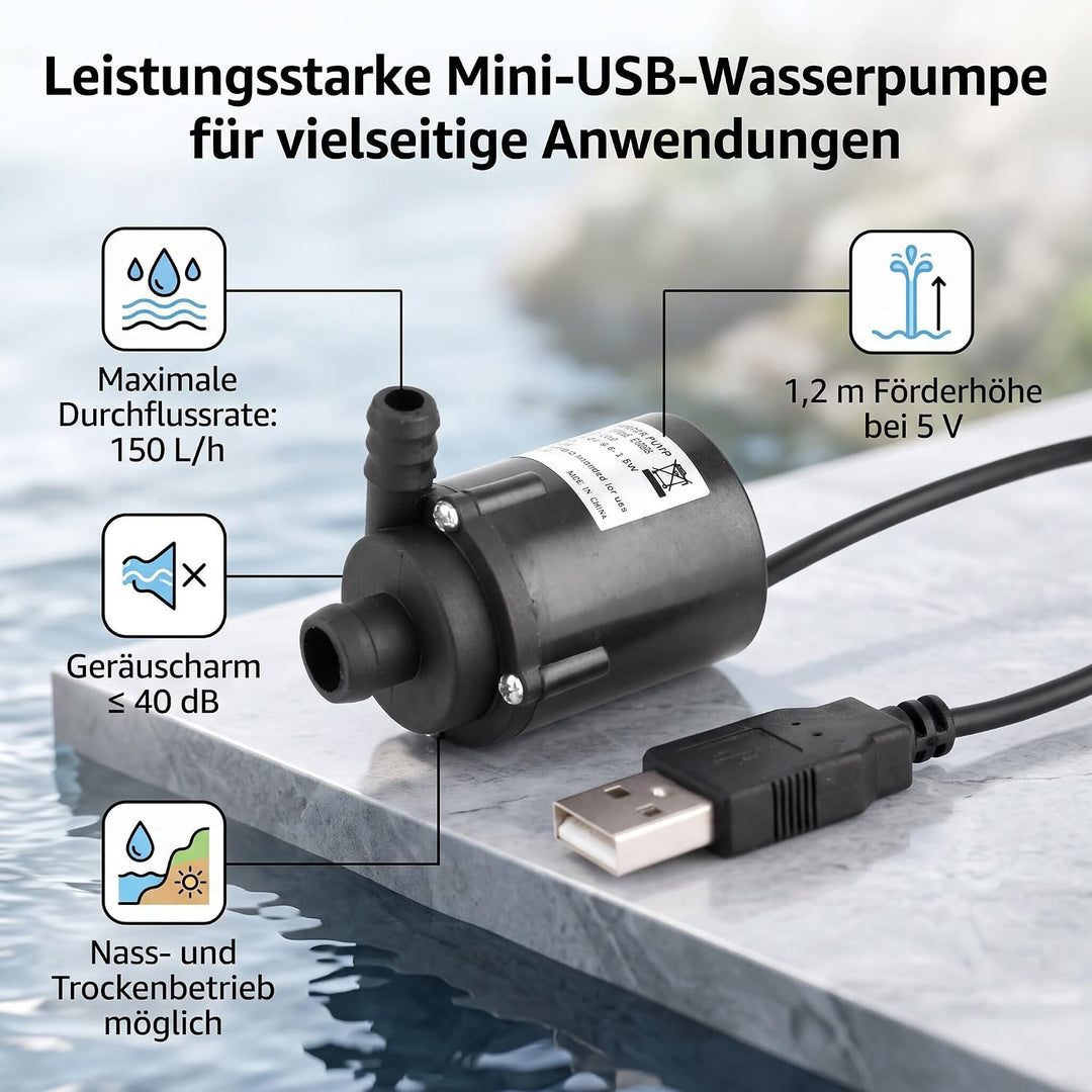 USB Mini Wasserpumpe, Micro Brushless Tauchpumpe Aquariumpumpe Förderpumpe Brunnenpumpe Ultra-leise