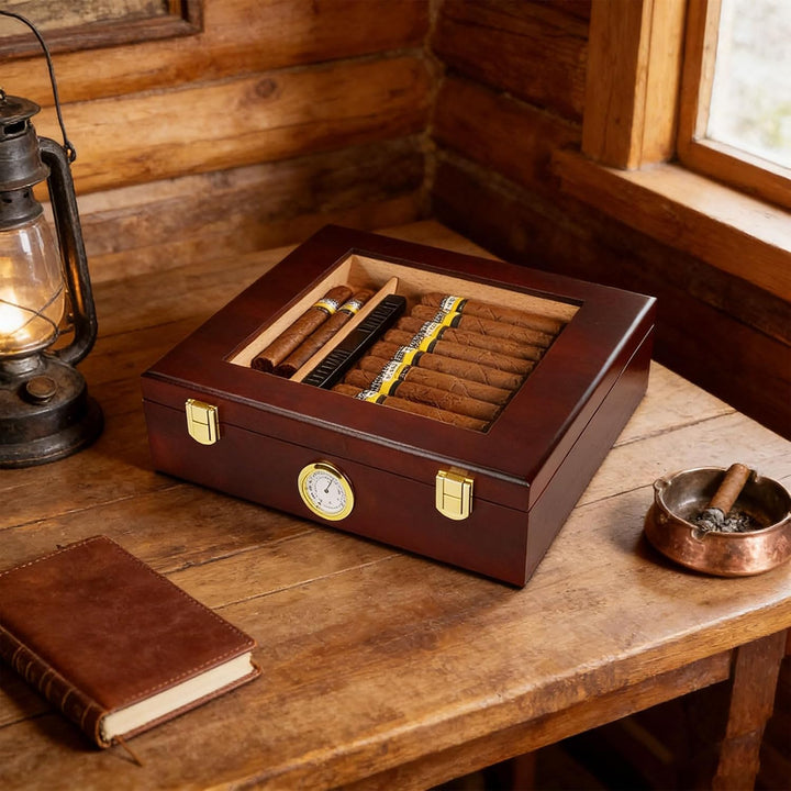 Edelholz-Aufbewahrungsbox, Präzisions-Feuchtebox, Hygrometer &amp; Befeuchter with Teiler, Luxus Aufbewa