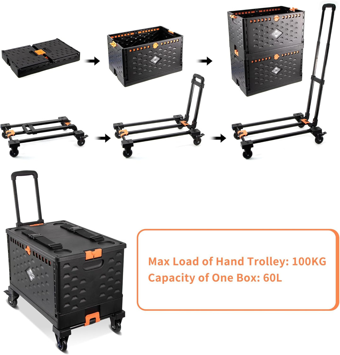 Einkaufstrolley Klappbar Einkaufswagen Trolley mit Einer Separaten Faltbaren Aufbewahrungsbox 60L Gr
