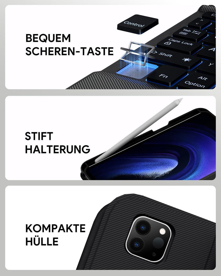 Doohoeek Schutzhülle mit Tastatur für iPad Air 11 2025(M3)/2024(M2), iPad Air 4./5. Gen 10,9 Zoll, B