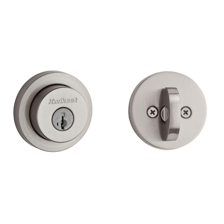 Kwikset 158 Mailand Riegelschloss, satiniertes Nickel, rund, Aussen-Schlüssel-Eingangstür, knacksich