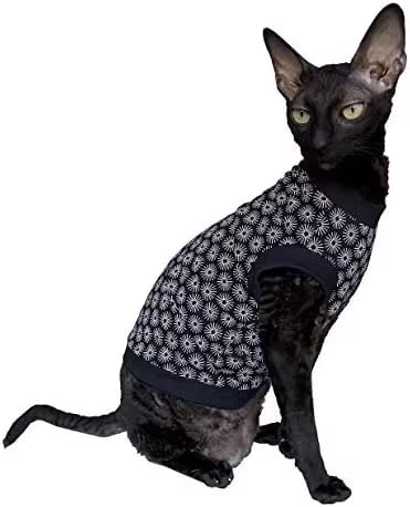 Hairless Cat's Cotton Stretch T-Shirt Black Spring for Sphynx Cats (L) Large Black Spring, Large Bla