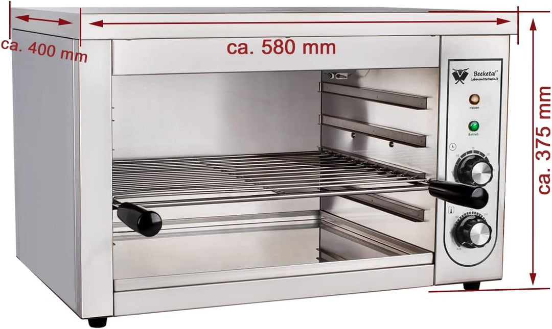 Beeketal 'BSP-2' Profi Gastro Salamander Grill Überbackgerät aus Edelstahl mit 1 Gitter (4 Höhen), 5