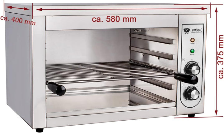 Beeketal 'BSP-2' Profi Gastro Salamander Grill Überbackgerät aus Edelstahl mit 1 Gitter (4 Höhen), 5