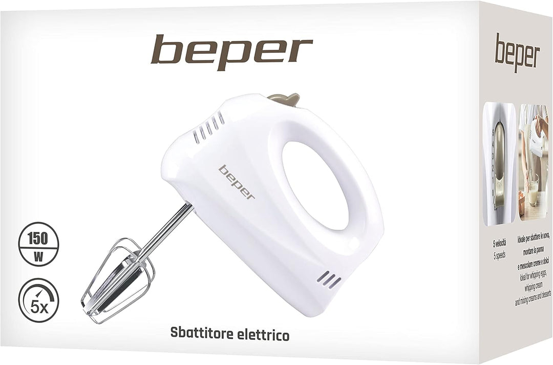 BEPER BP.304 Elektrischer Handmixer und Rührgerät, 150 W, 70 Dezibel, ABS/verchromter Stahl, 5 Gesch