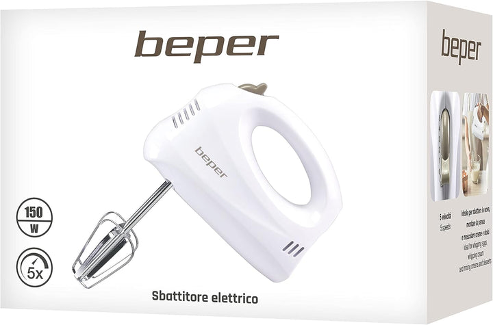 BEPER BP.304 Elektrischer Handmixer und Rührgerät, 150 W, 70 Dezibel, ABS/verchromter Stahl, 5 Gesch