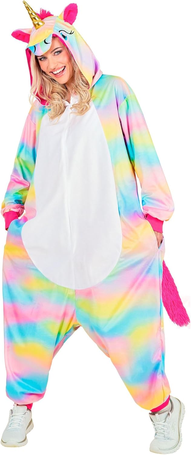 W WIDMANN MILANO Party Fashion - Tier Overall für Erwachsene, weicher Plüsch Jumpsuit mit Kapuze, Ti