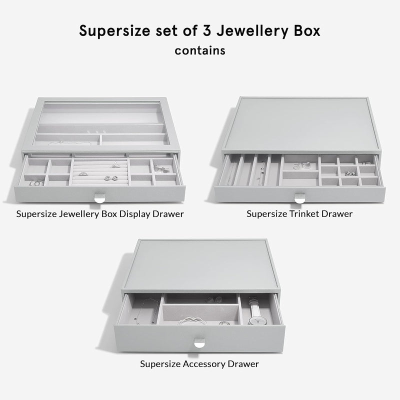 Stackers Pebble Grey Supersize Jewellery Box - Set of 3 (with Drawers), Pebble Grey