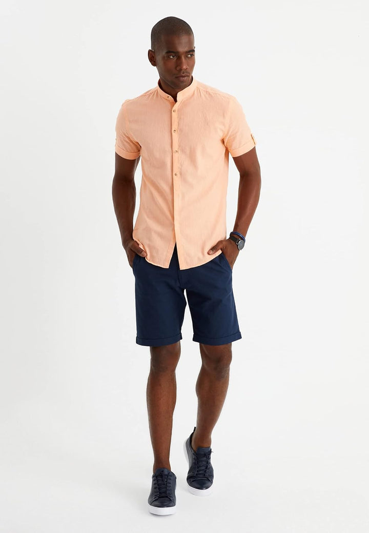 Leif Nelson Leinenhemd Herren Sommer Kurzarm/Henley Hemd für Freizeit und Business/Gemischt aus Lein