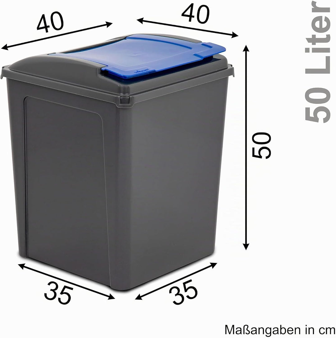 50 Liter Mülltonne Schwarz-Blau, Mülleimer Küche, Mülltrennsystem, Abfalleimer Küche, Mülleimer 50l,