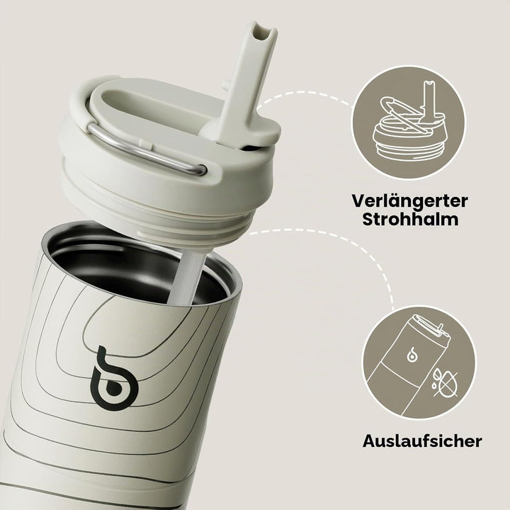 BOTTLE BOTTLE Isolierte Trinkflasche 680 ml(24oz) mit Strohhalm, Deckel und Griff für Sport, Reise,