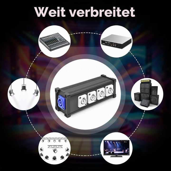 PowerCon Eingang zum Ausgang, 20A Splitter Box 1 in 4 out, 4 Power Verteiler für Bühnenlicht, LED-Bi