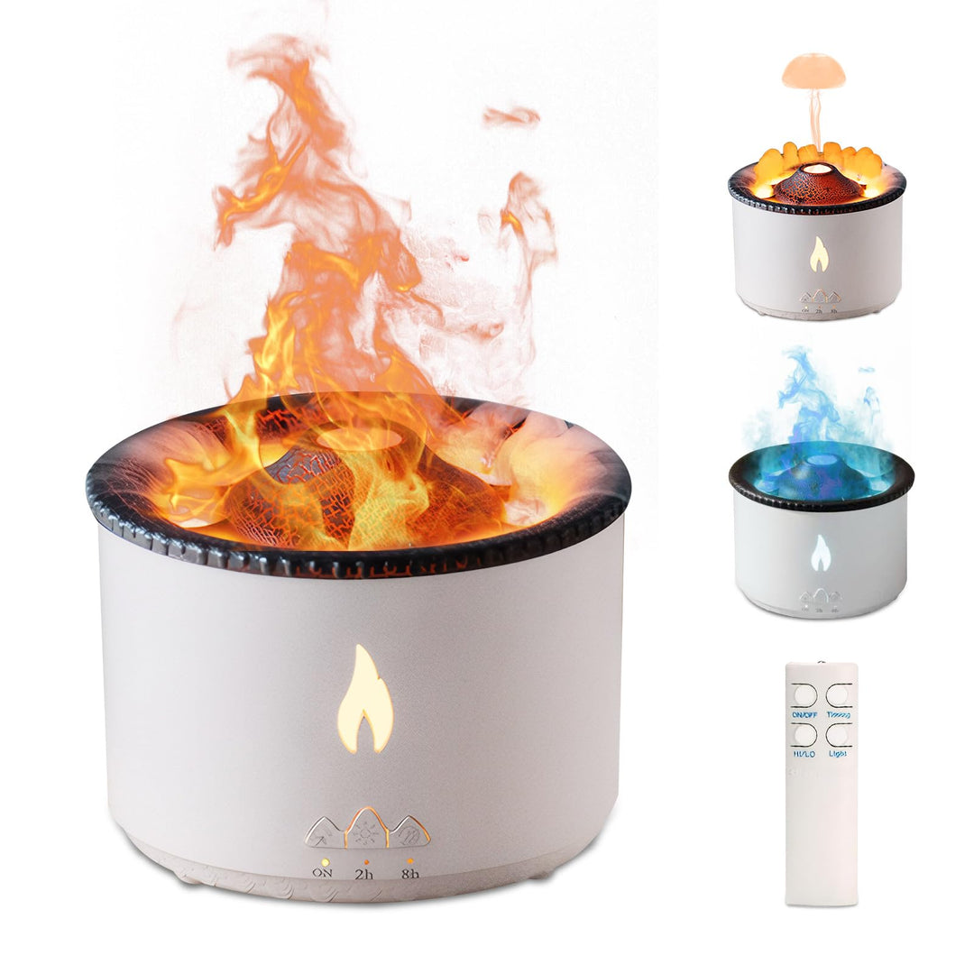 Vulkan Luftbefeuchter Flammen Aroma Diffusor: 360ml Aromatherapie Luftbefeuchter 2 Nebelmodus Luftbe