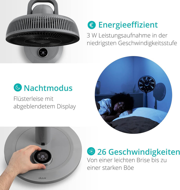 Duux Whisper Grau Standventilator Leise Steuerbar Mit Fernbedienung - Standventilator Höhenverstellb