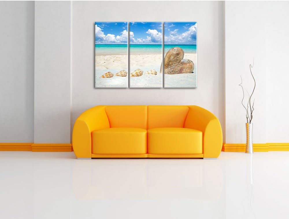 Pixxprint Weisser Sandstrand mit Muscheln 3-Teiler Leinwandbild 120x80 Bild auf Leinwand