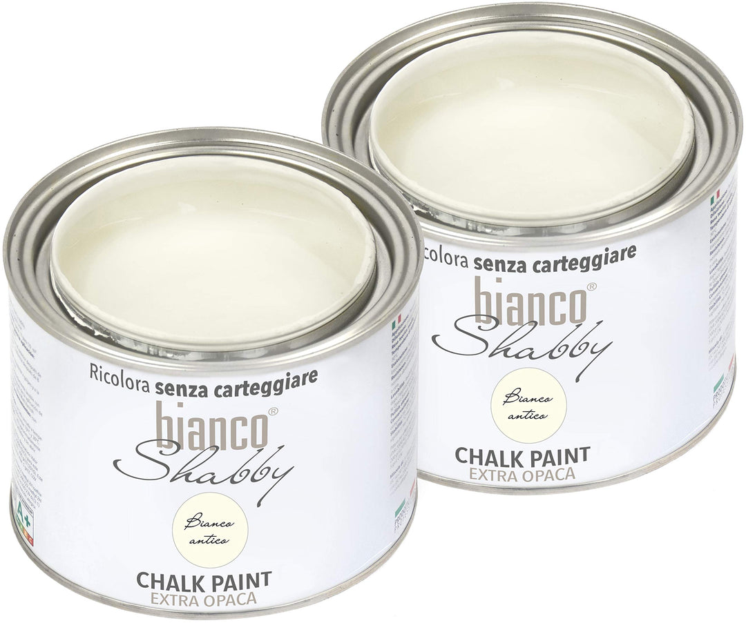 bianco Shabby Kreidefarbe für Alle Oberflächen - 2x 500 ml Farbe in Matt Antik Weiss auch für Möbel