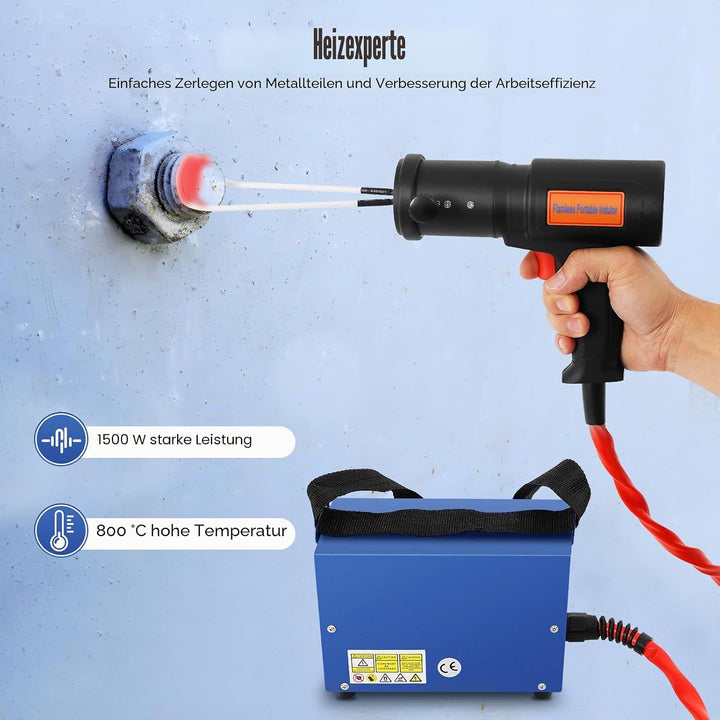 1500W Magnetischer Induktionsheizgerät KFZ, 1000℃ Flameless Induction Heater mit 4 Spulen, Tragbarer