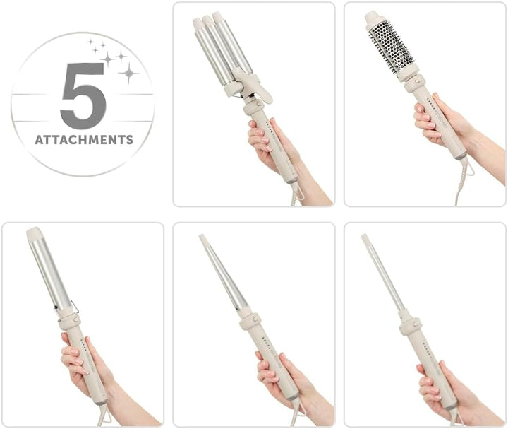 Remington Lockenstab 5in1 [Welleneisen, Rundbürste 38mm, 3 Lockenaufsätze 13-33mm] Trendology (LED d