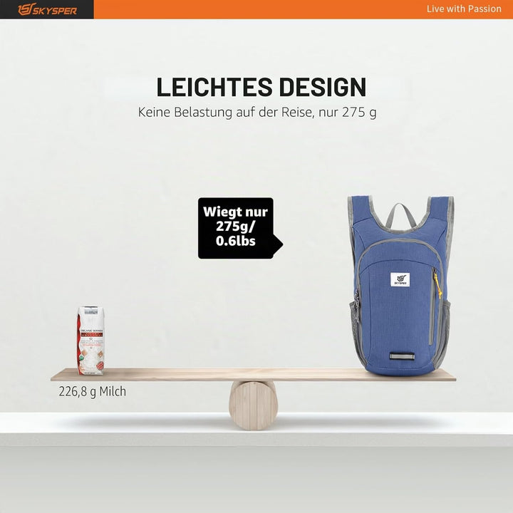 SKYSPER 10L/15L/20L Faltbarer Rucksack Ultraleicht Tagesrucksack Wasserfest Daypack Reiserucksack Wa