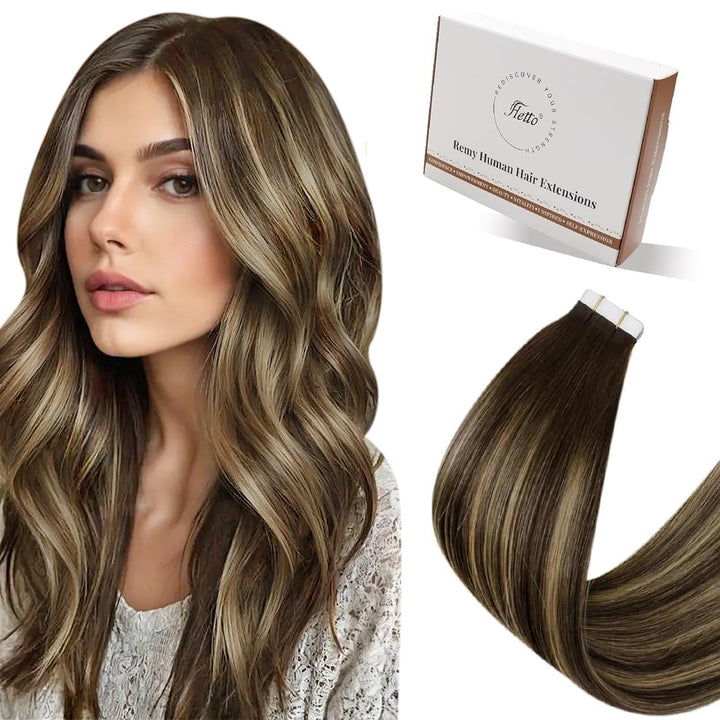 Hetto Tape in Extensions Echthaar Balayage Tape Extensions Echthaar Seidig Haarverlängerung Tape Ech