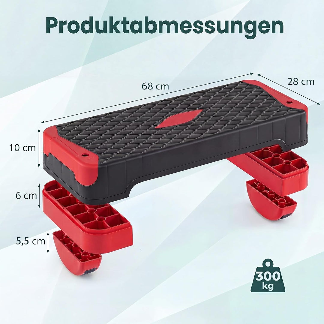 GYMAX Steppbrett, 4 Stufen Höhenverstellbar 10/14/15/19,5 cm | 3-in-1 Aerobic Stepbrett mit Balance