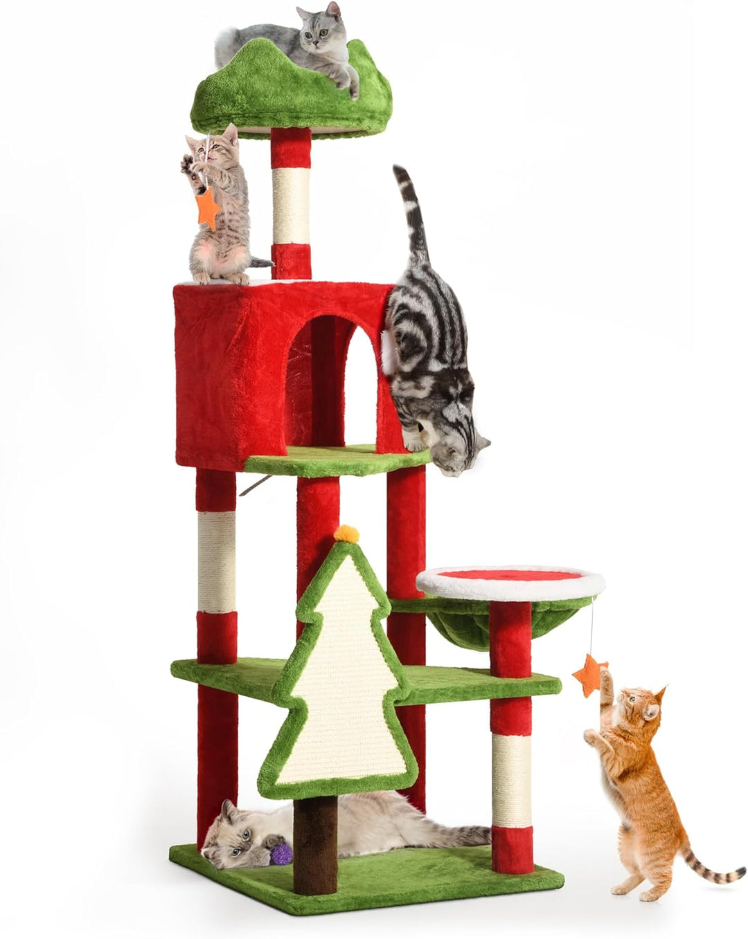 YITAHOME 137cm grosser Kratzbaumturm mit Eigentumswohnungen, oberen Sitzstangen, Hängematte, Pfosten