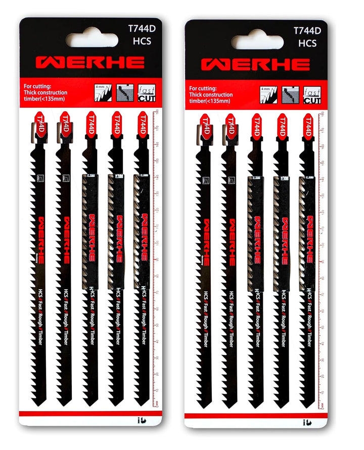 WERHE ® Profi – 10 x Holz Stichsägeblätt – C 180mm T744D Extra Lang – Schnelles Schneiden dicker Sch