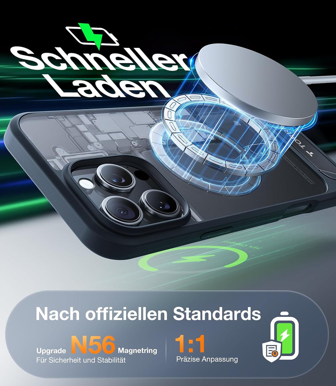 TORRAS für iPhone 15 Pro Hülle für MagSafe, Unzerstörbare Militärschutz mit integrierter Ständer Mag