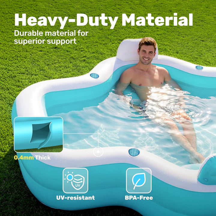 SLOOSH Aufblasbarer Swimmingpool mit Sitzen, 305 x 257 x 66 cm, überirdischer Familienpool mit Rücke