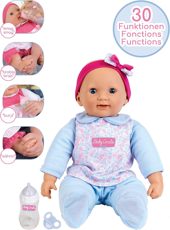 Theo Klein 1717 Baby Coralie interaktive Baby-Puppe | Mit 30 lebensechten Funktionen, Fläschchen und