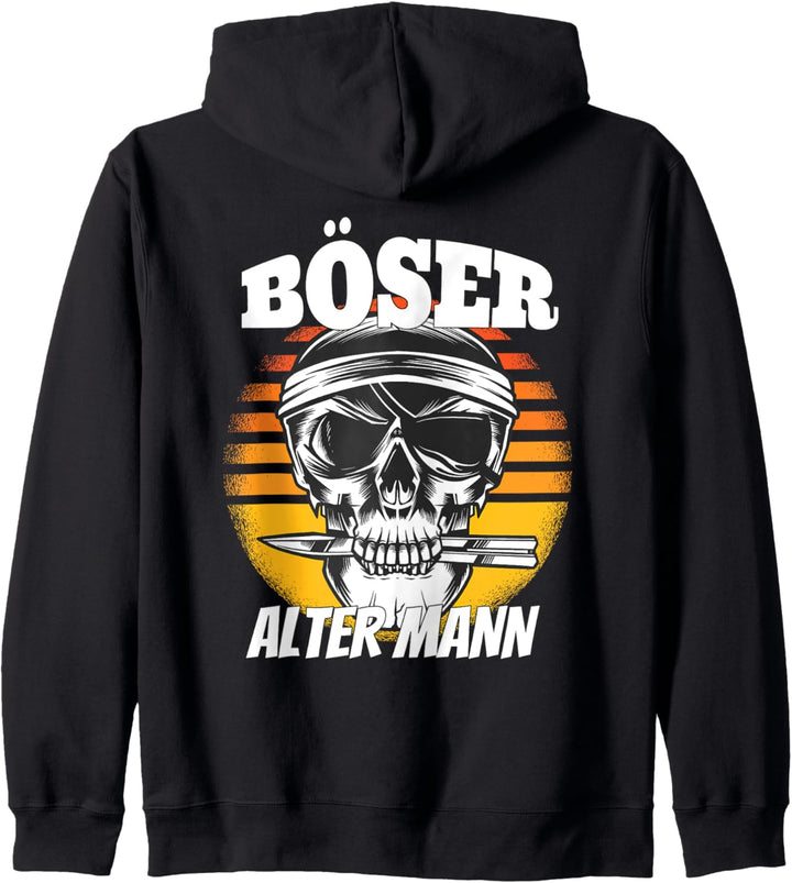 Retro Pirat Böser alter Mann als Totenkopf Schädel Piraten Kapuzenjacke
