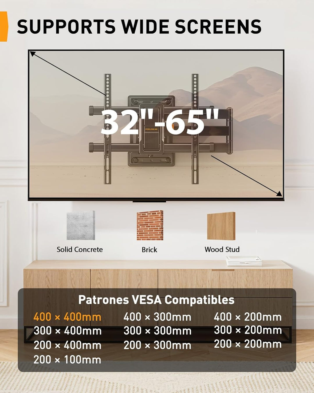 Perlegear Langarm TV Wandhalterung, Full Motion Wandhalterung Fernseher für 32-65″ TVs, 60 kg Tragkr