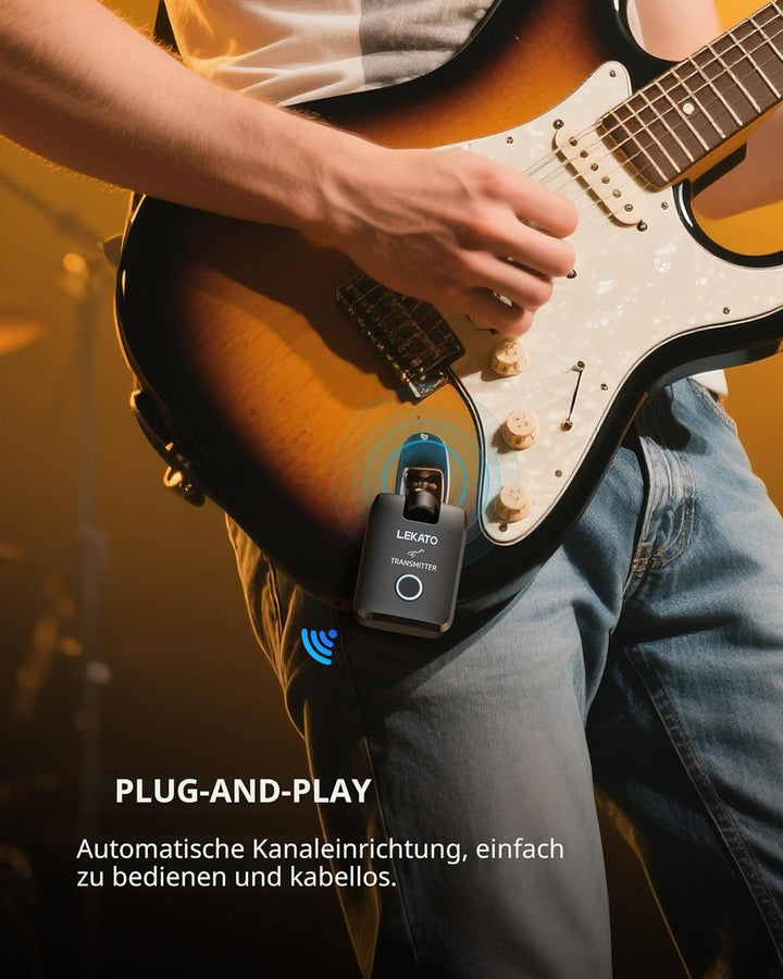 LEKATO Kabelloses Gitarrensystem mit Ladecase, Gitarren-Sender & Empfänger mit 18 Std. Spielzeit, wi