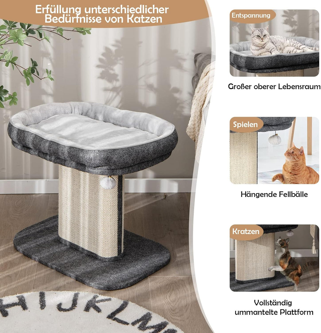 COSTWAY Kratzbaum Klein, 50cm hoch, Katzenbaum mit weicher Plüschsitzfläche &amp; Sisal-Kratzsäule &amp; Bal