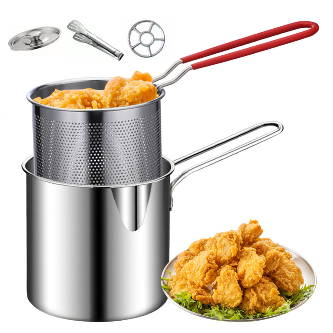 Mini-Fritteuse, Edelstahltopf mit Verbrühschutzgriff und Korb für Tempura-Chips, Pommes Frites, Fisc