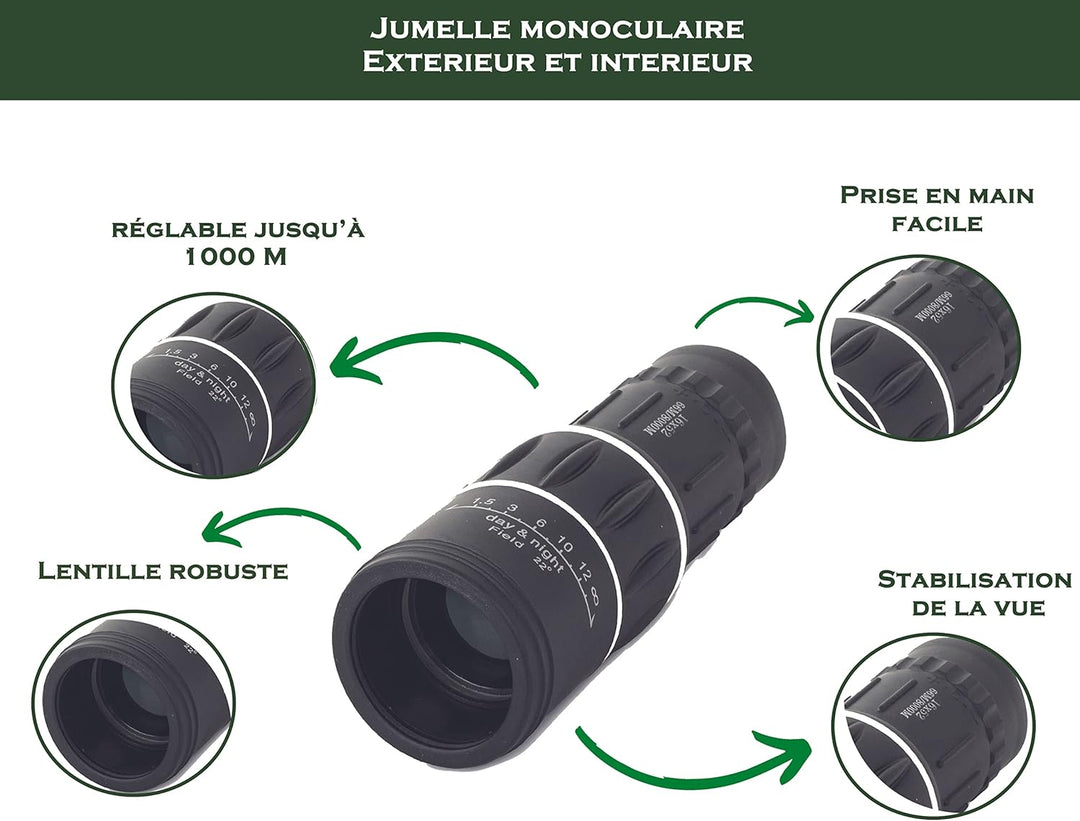 PARENCE - Fernglas Monokular 16 X 52 mit Nachtfunktion - Tragetasche & Reinigungswerkzeug - Gepanzer